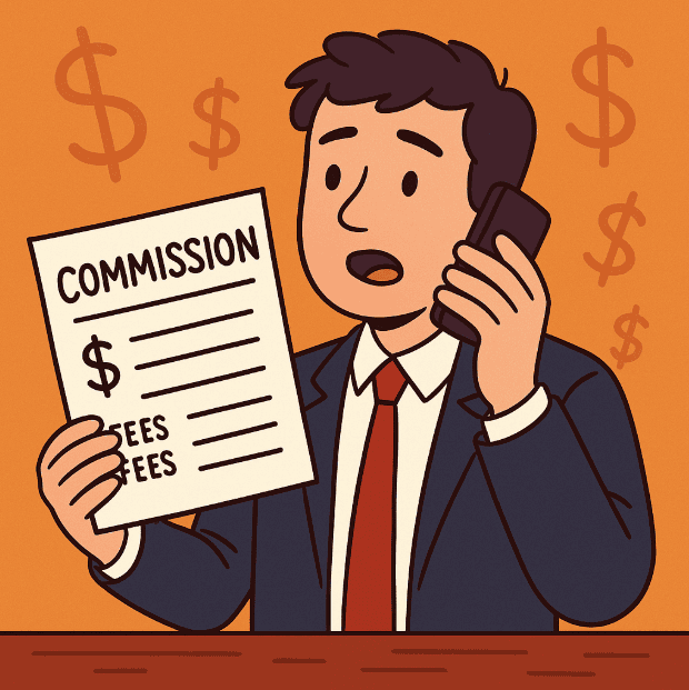 Cartoon Actor Reacting to Commission Fees Over the Phone, part of Actor Expenses.